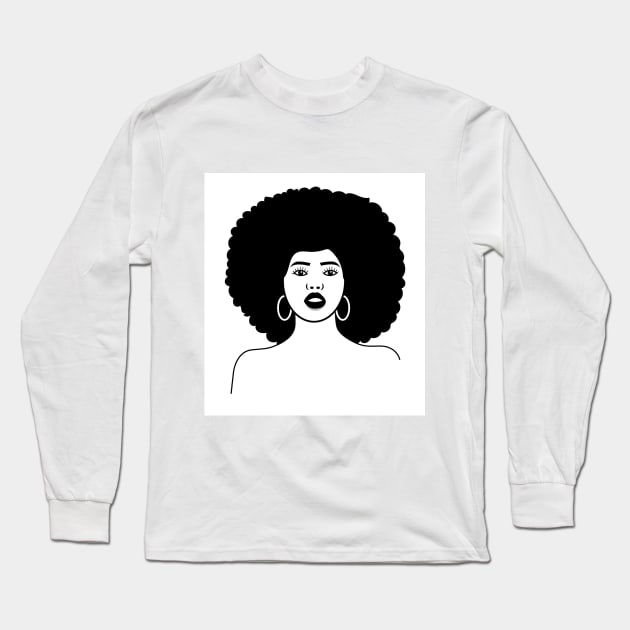 Black and white woman with afro illustration Long Sleeve T-Shirt by Spinkly